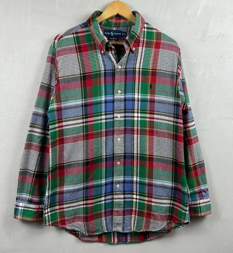 Vintage 90s Ralph Lauren Plaid Flannel Shirt Size M Custom Fit Lovely Colours