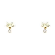 NEW 14K YELLOW GOLD CAT STUD EARRINGS WITH SCREW BACK