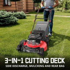 PowerSmart 21" 144cc Gas Push Lawn Mower, 3-in-1 Cutting , with 6-Position