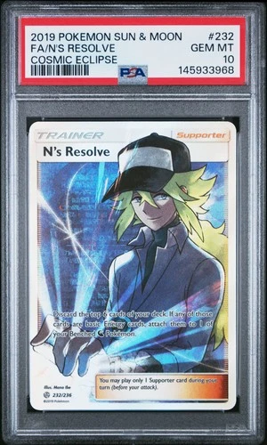 2019 POKEMON SUN & MOON COSMIC ECLIPSE #232 FULL ART/N'S RESOLVE PSA 10