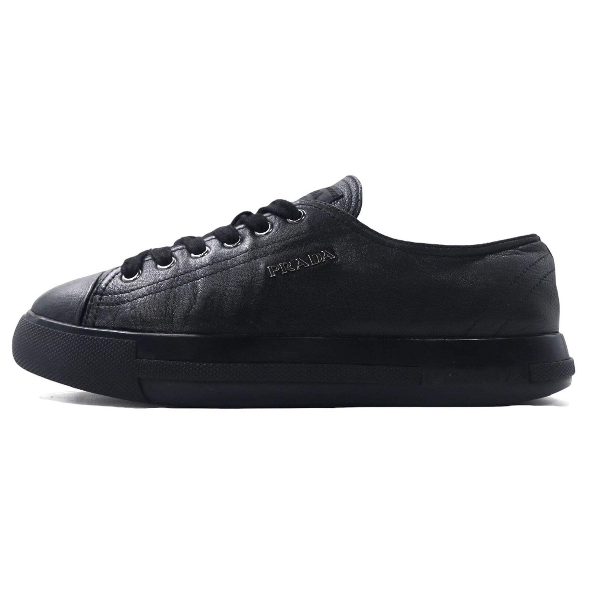 PRADA Leather Lace-up Sneakers US6.5 Black Logo 3E 5581 | eBay
