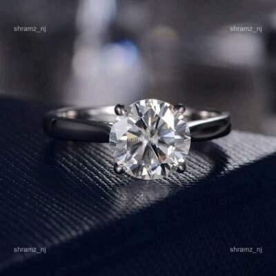 Brilliant Cut Lab Grown Diamond No Stone 14K White Gold Solitaire Statement Ring
