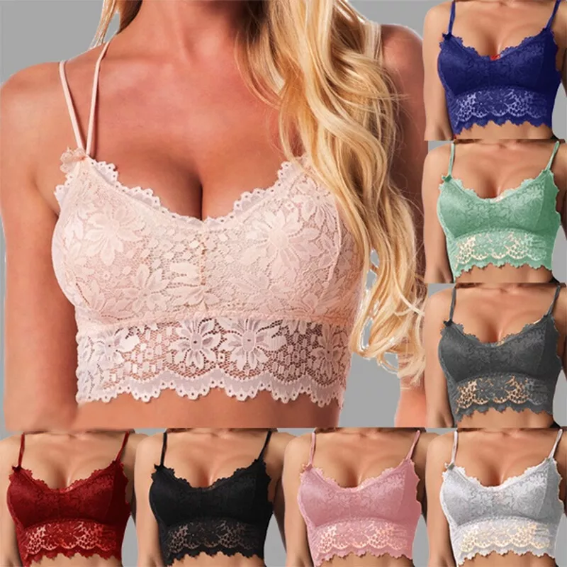 Women's Front Hook Lingerie Corset Lace Floral Bralette Bralet Bra Tank  Cami Crop Underwear V Neck Vest Tank Tops