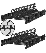 30-Pack Plastic Pants Hangers with Clips, Stackable Plastic Skirt Hangers wit...