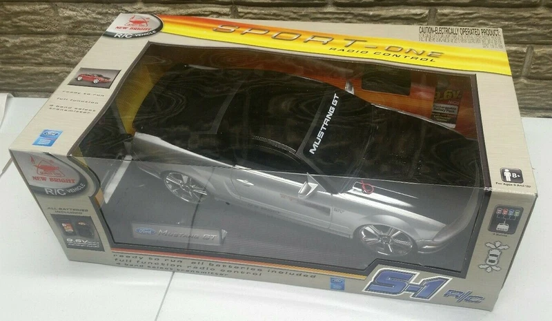 New Bright Ford Mustang GT 49 MHz Silver 9.6V Remote Control Car RC 1:6 Scale