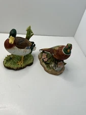 Vintage Homco Porcelain Ring Neck Pheasant Mallard Duck Figurines #1456 1457 CB2