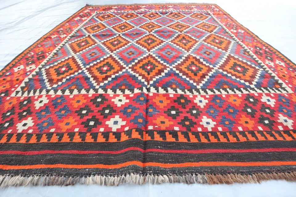 5'3x7'8 ft Afghan Kilim Rug- Handmade Wool Area rug- Multicolor Orange Red Rug - Image 4 of 4