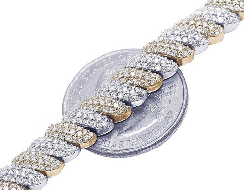 Macaroni Link 6 2/5 CT Real Diamond Tennis Bracelet Gold 7MM 8" - Picture 6 of 8