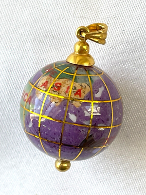 VTG 90'S 18K GOLD CHAROITE GEMSTONE GLOBE PENDANT NECKLACE FREE
