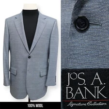 JOS A BANK SIGNATURE mens blue 100% WOOL sport coat suit jacket blazer 39 40 R