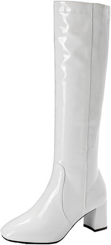 Gr39 Damen Langschaftstiefel Blockabsatz Lackstiefel High Heels Kniehohe Stiefel - Bild 2 von 7