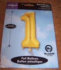 SuperShape Foil Number 1 ONE Gold Jumbo Party Balloon NEW in PACKAGE 34 inches