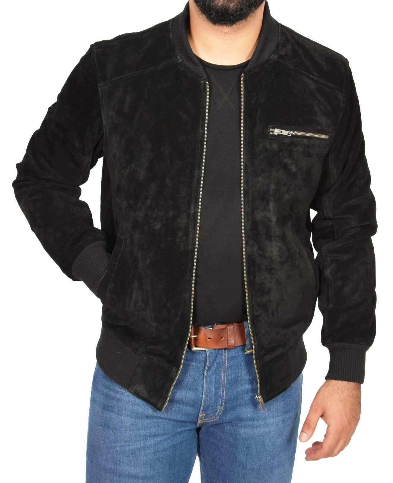 Mens Real Suede Bomber Jacket Fitted Classic Colours Black Brown Navy Tan Wade
Opens in a new window