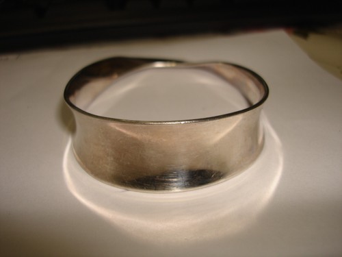Vintage Unique Mexico Old 925 Solid Sterling Silver Oval Bangle Bracelet 8" L - Picture 2 of 11