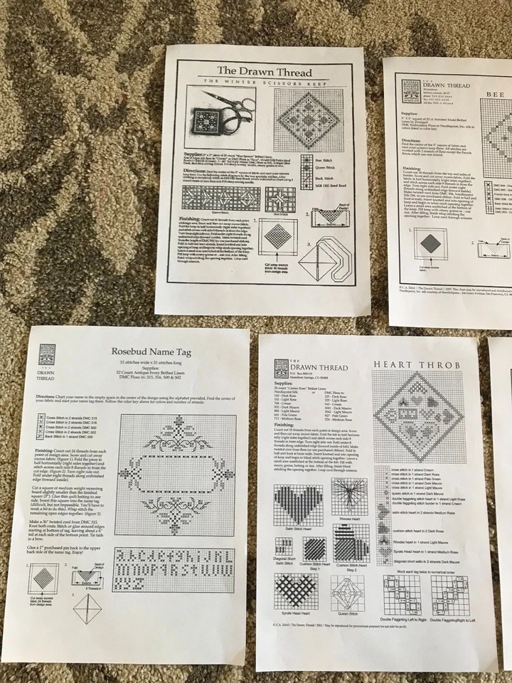 7 cross stitch patterns scissors keeper winter rosebud heart pumpkin bee - Image 2 of 4