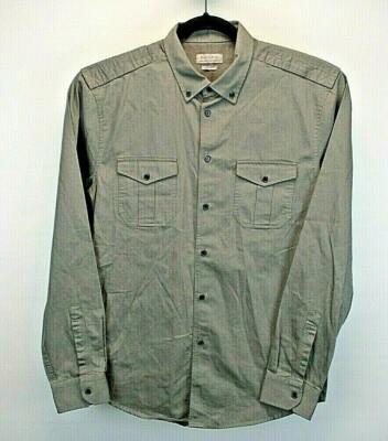 Zara Man Button Up Shirt Men's Medium Slim Fit Gray Graphic Back Button Collar