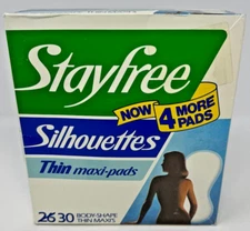 1980's Stayfree Silhouettes Thin Maxi Pads Sealed Box Of 30 - RARE 