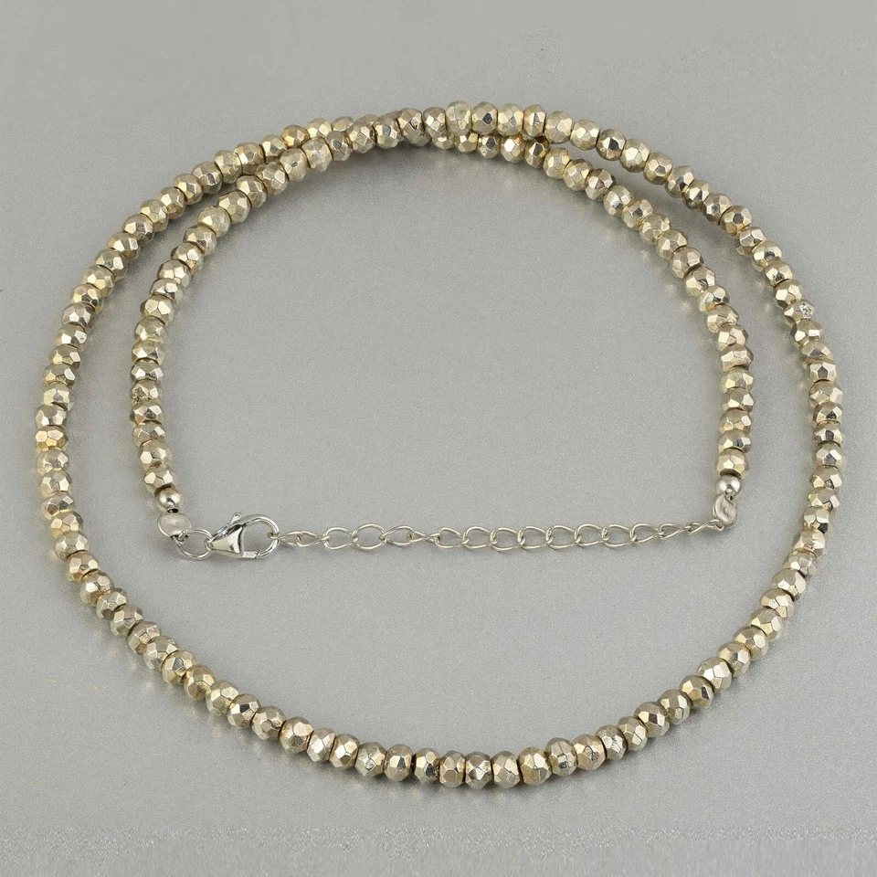 925 Argento Sterling 18 " Collana Naturale Pirite Pietra Preziosa Perline - Immagine 2 di 4