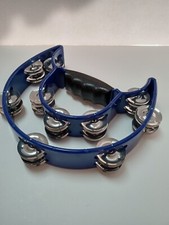 Half Moon Handheld Tambourine Double Row BLUE Metal Jingles Musical Percussion
