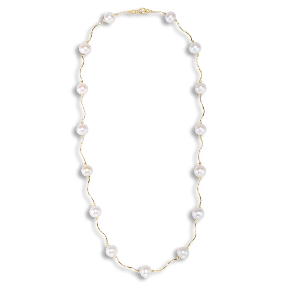 Collar de cuentas estación de perlas de agua dulce natural de oro macizo real de 14K 16" 18" 20"