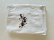 NWT White Bib HALLOWEEN APRON WITCHES RIDING BROOMS 29"L x23 1/2"W Pockets ADULT