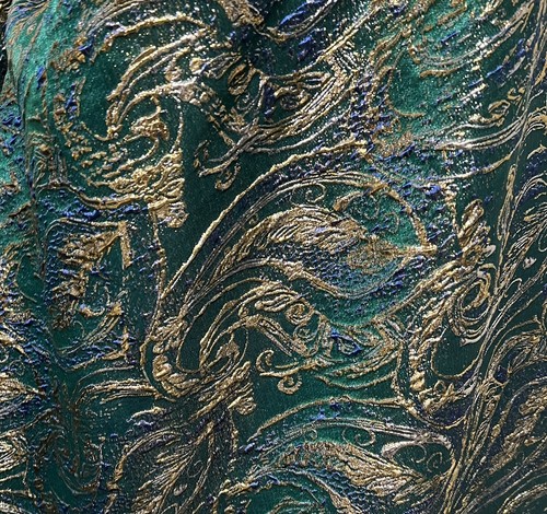 Green Blue Gold Metallic Brocade Fabric 58” Width Sold By Yard - Picture 3 of 8