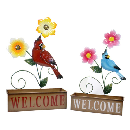 Home & Garden Welcome Flower Planters Set/2 Cardinal Blue Bird 31835584 Set/2