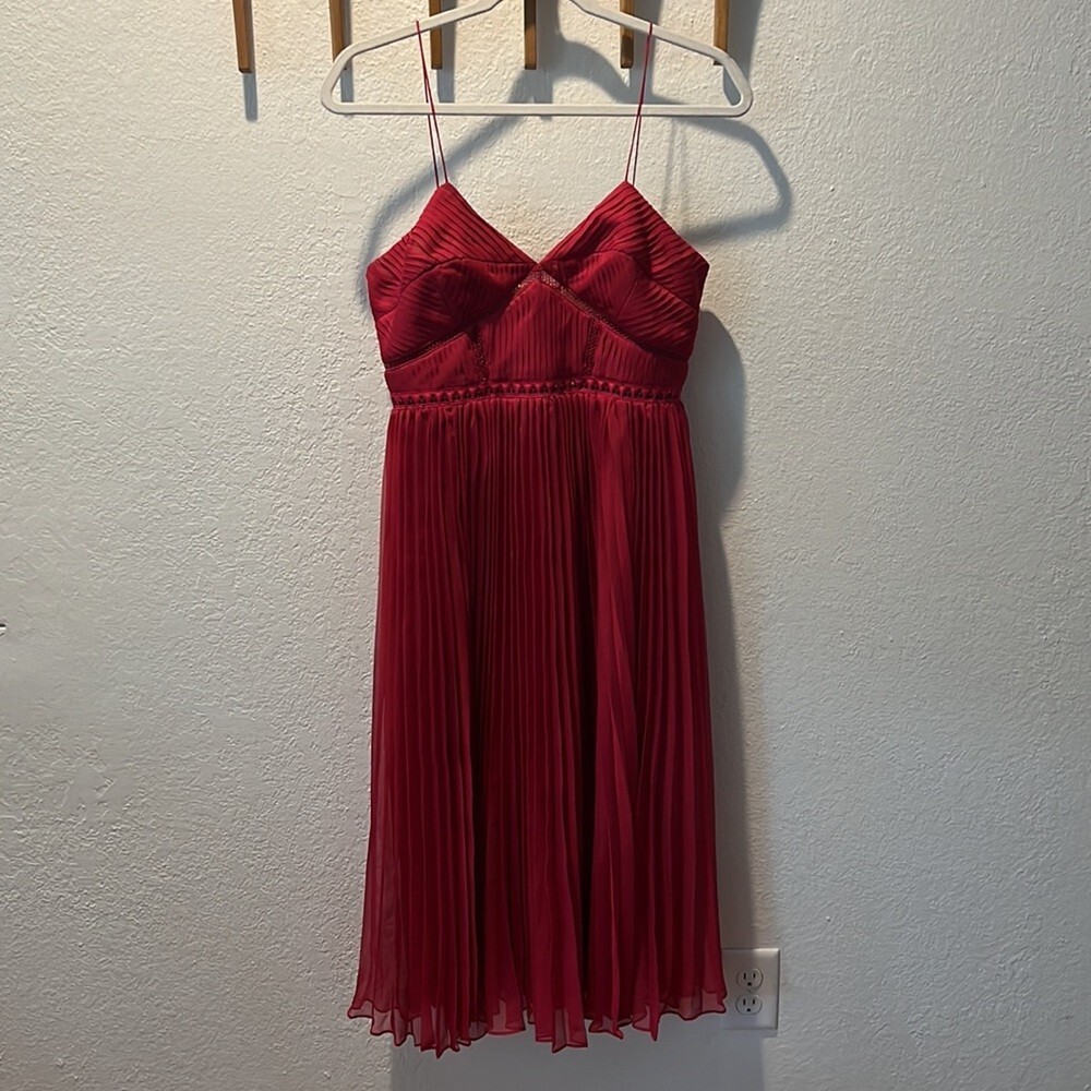 Self-Portrait Pleated Chiffon Midi, Fuchsia - US 6