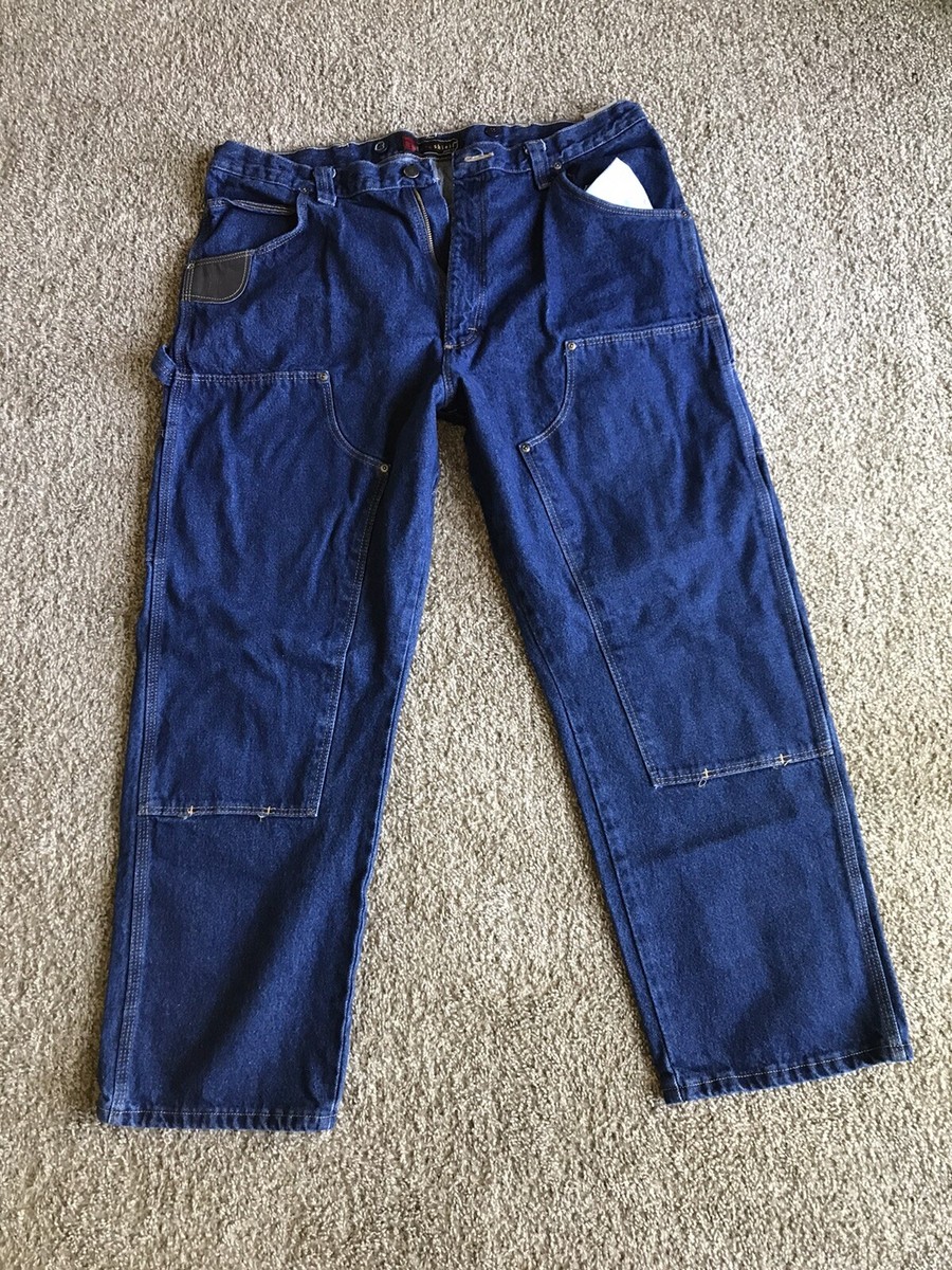 VTG Y2k WRANGLER Riggs Double Knee Blue Denim 40x30Work Jeans