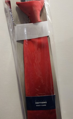 Basic Editions Easy Care Men's Solid Red Satin Tie Christmas Wedding Formal - Picture 5 of 11