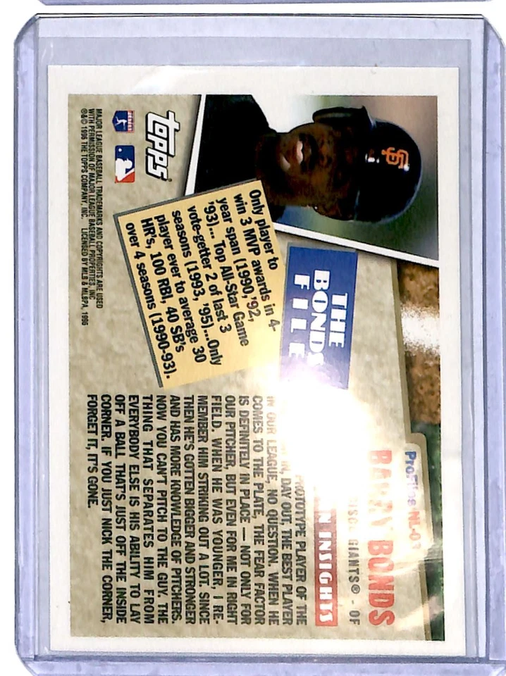 1996 Topps Barry Bonds . San Francisco Giants #NL-03 - Image 2 of 2