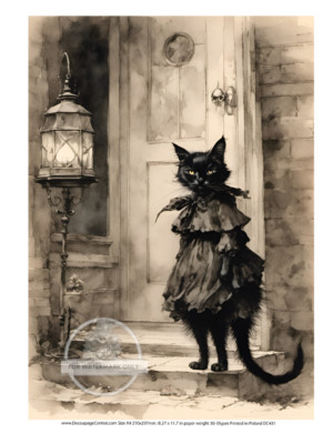 Vintage Black Cat | A4 8.3'' x 11.7'' | Halloween Rice Paper | Decoupage Central