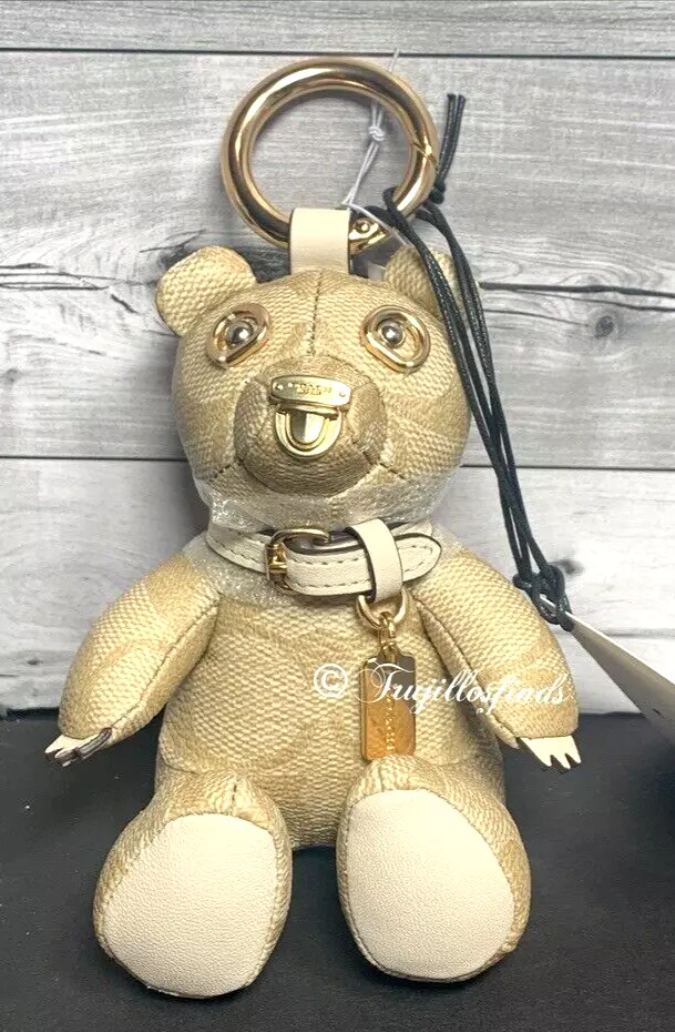 Coach Bear Bag Charm In Signature Canvas With Leather Collar CI012 New