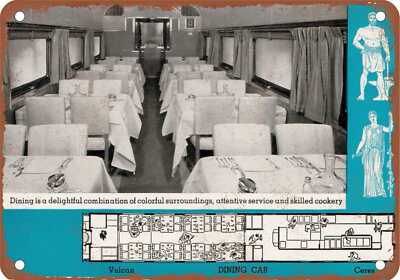 METAL SIGN - 1940 Burlington Zephyr Dining Car - Vintage Rusty Look