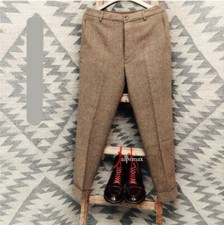 Men's Formal Dress Pants Straight British Trouser Herringbone Wool Blend Tweed