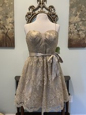 NWT Windsor Size 11 Creamy Metallic Gold Satin & Lace Formal Party Coctail Dress