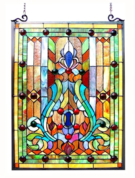 Panel de ventana de vitral estilo Tiffany diseño victoriano 18 x 24 PAR A JUEGO Foto 3 de 3