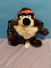 VTG 1993 Tasmanian Devil Plush Warner Bros 24K Taz w/ Leather Biker Jacket 10"