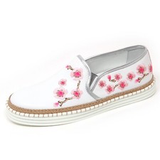 D0298 sneaker donna HOGAN REBEL R260 scarpa bianco fiori slip on shoe woman