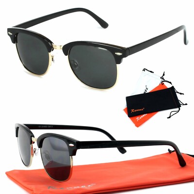Retro Browline Sonnenbrille Panto Herren Damen Schwarz Gold 50er Festival C3