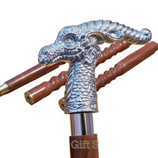 Designer Dragon Head Handle Victorian Spiral Wooden Walking Stick Cane