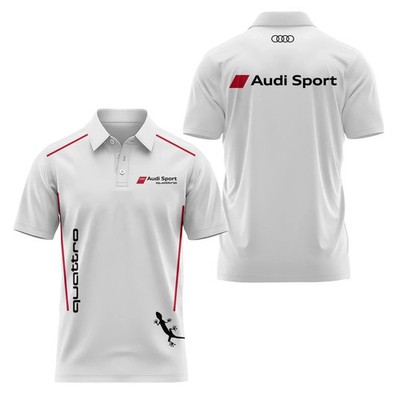 Custom Name - Men's auudii Sport Logo 3D White Polo - All Size