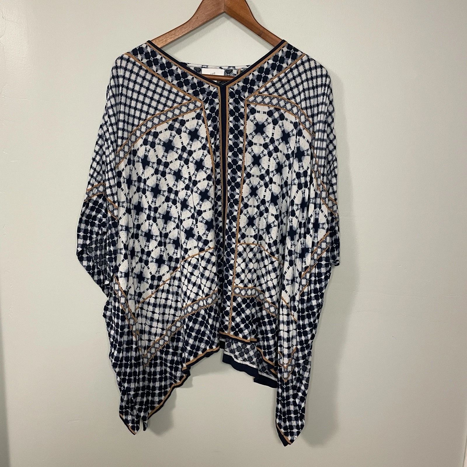 J Jill Poncho Blouse Top Womens M/L Blue Boho Flowy Caftan Style