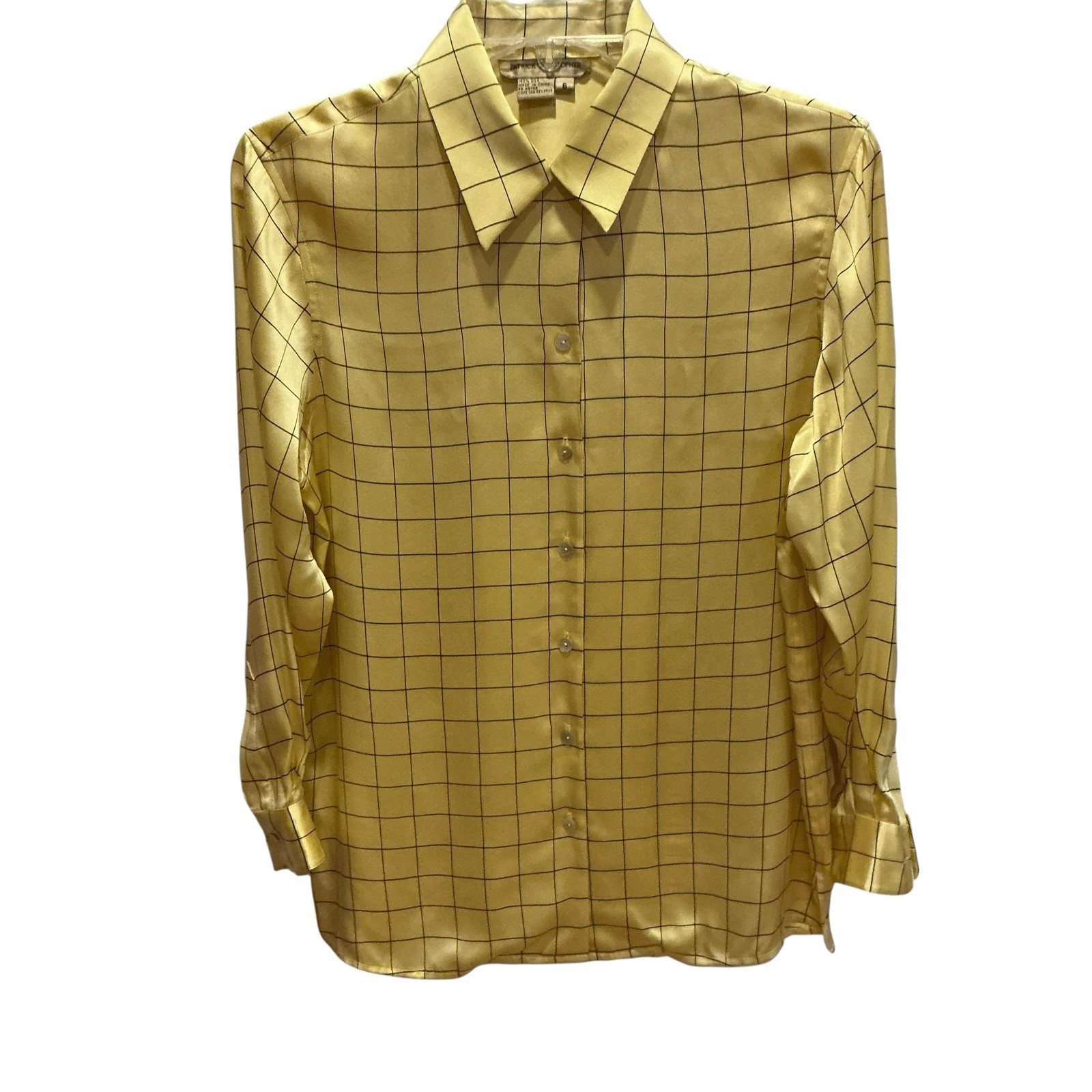 Patrick Christopher 100% Silk Button Up Shirt Yel… - image 1