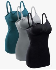 Women’s Nursing Tank Tops Built In Bra For Breastfeeding, 3 Pack, M Size