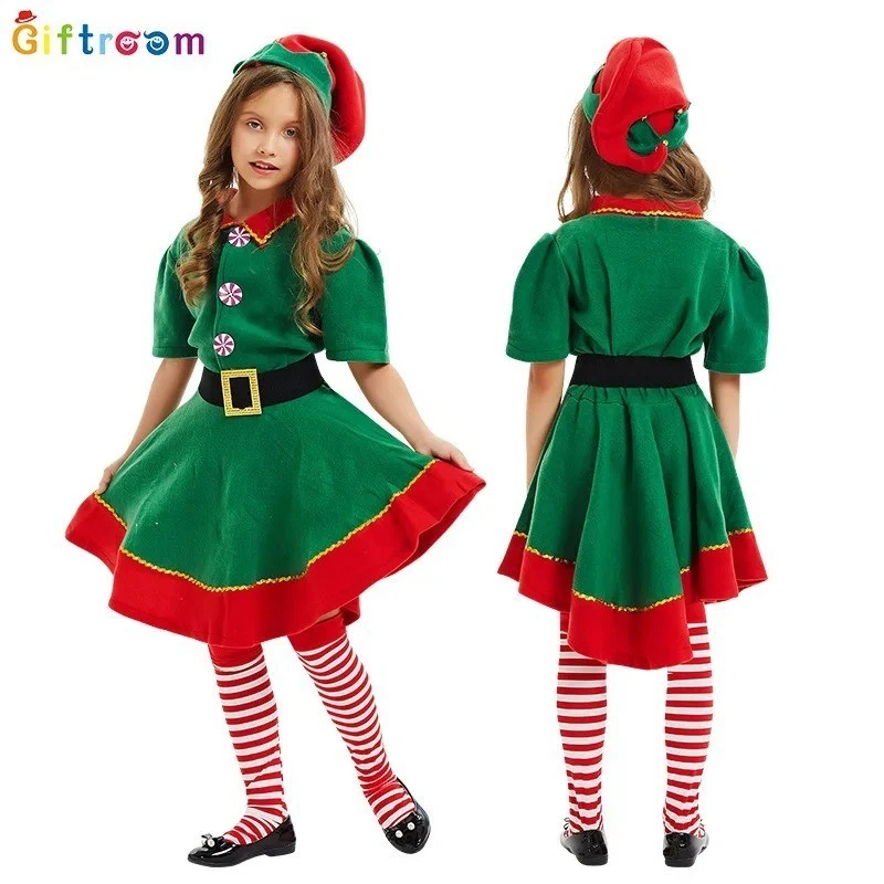 Disfraz de Elfo Navidad Papá Noel Ayudante Adulto Navidad Vestido Claus Conjunto Verde Niños Foto 4 de 4