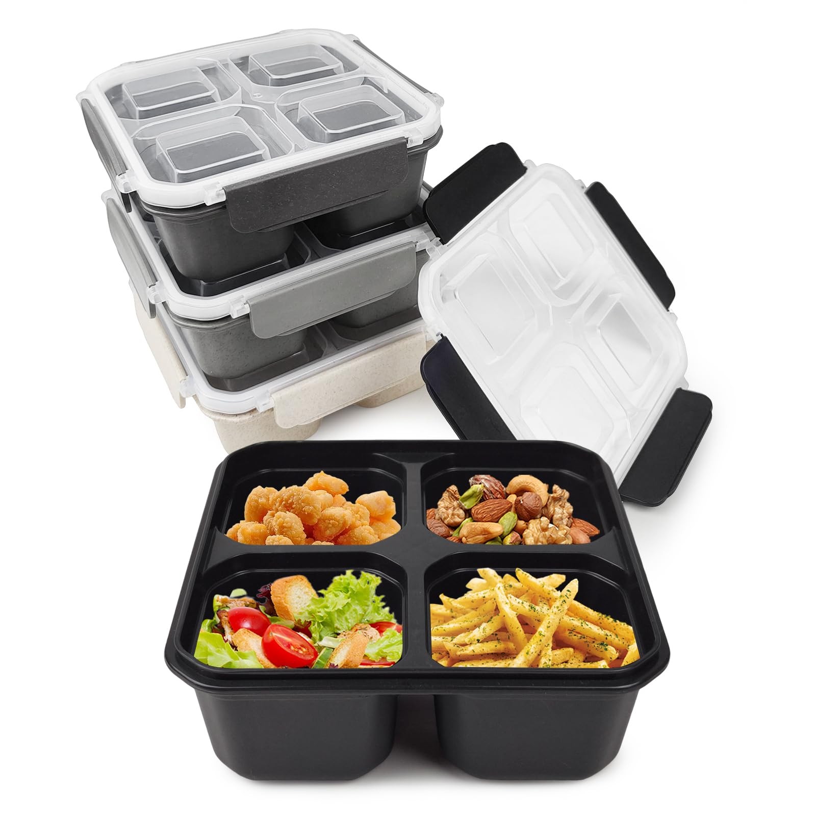 4 Compartment Bento Lunch Box Set for Kids & Adults - 4 Pack Wheat Straw Containers