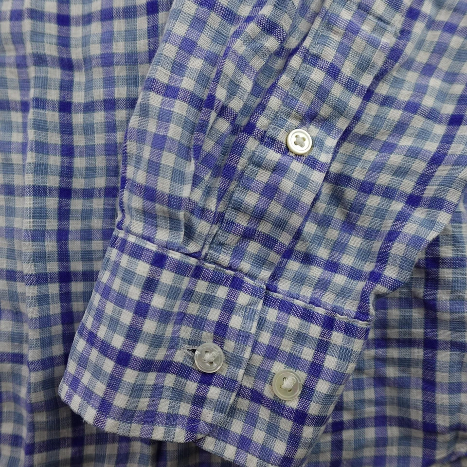 J McLaughlin Shirt Mens Medium Blue Plaid Linen Button Up Casual Lightweight - Image 3 of 4