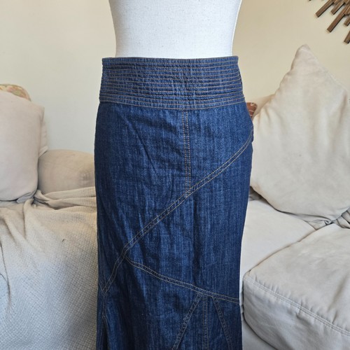 Urban Outfitters Womens Blue Evie Seamed Denim Raw Hem Maxi Skirt Size X-Small - Picture 4 of 10
