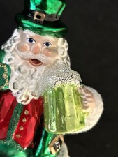 Rare Glass Irish Santa with Beer   Hand-Blown, Hand Decorated Ornament Poland